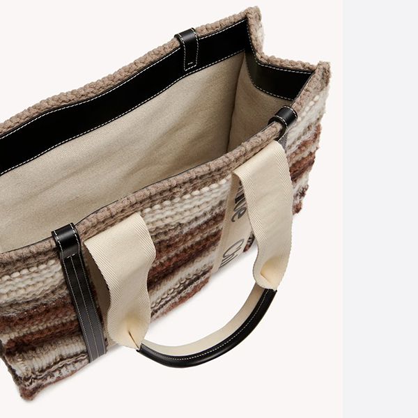 クロエ WOODY 偽物 ミディアムトートバッグ 偽物 カシミア CHC21WS383F310YA